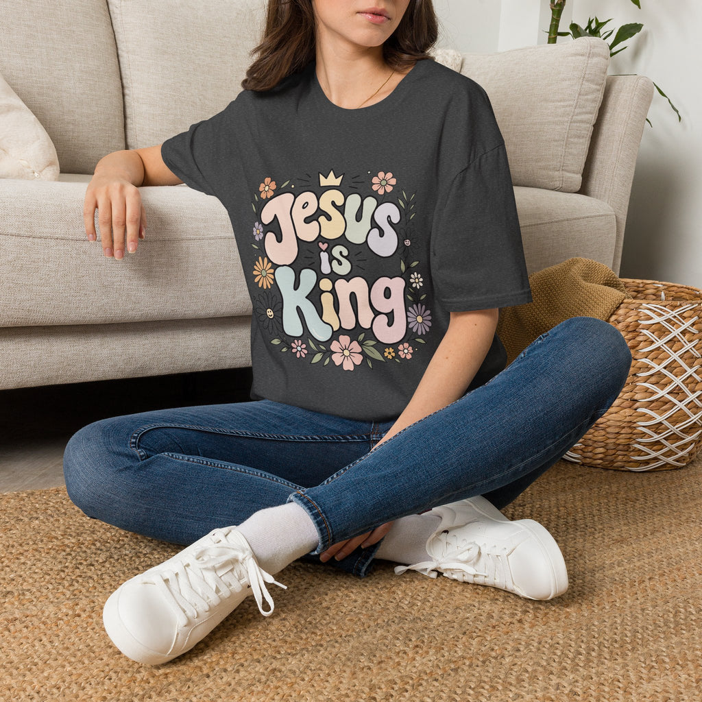 Jesus Is King Floral T-Shirt — Retro Pastel Christian Tee