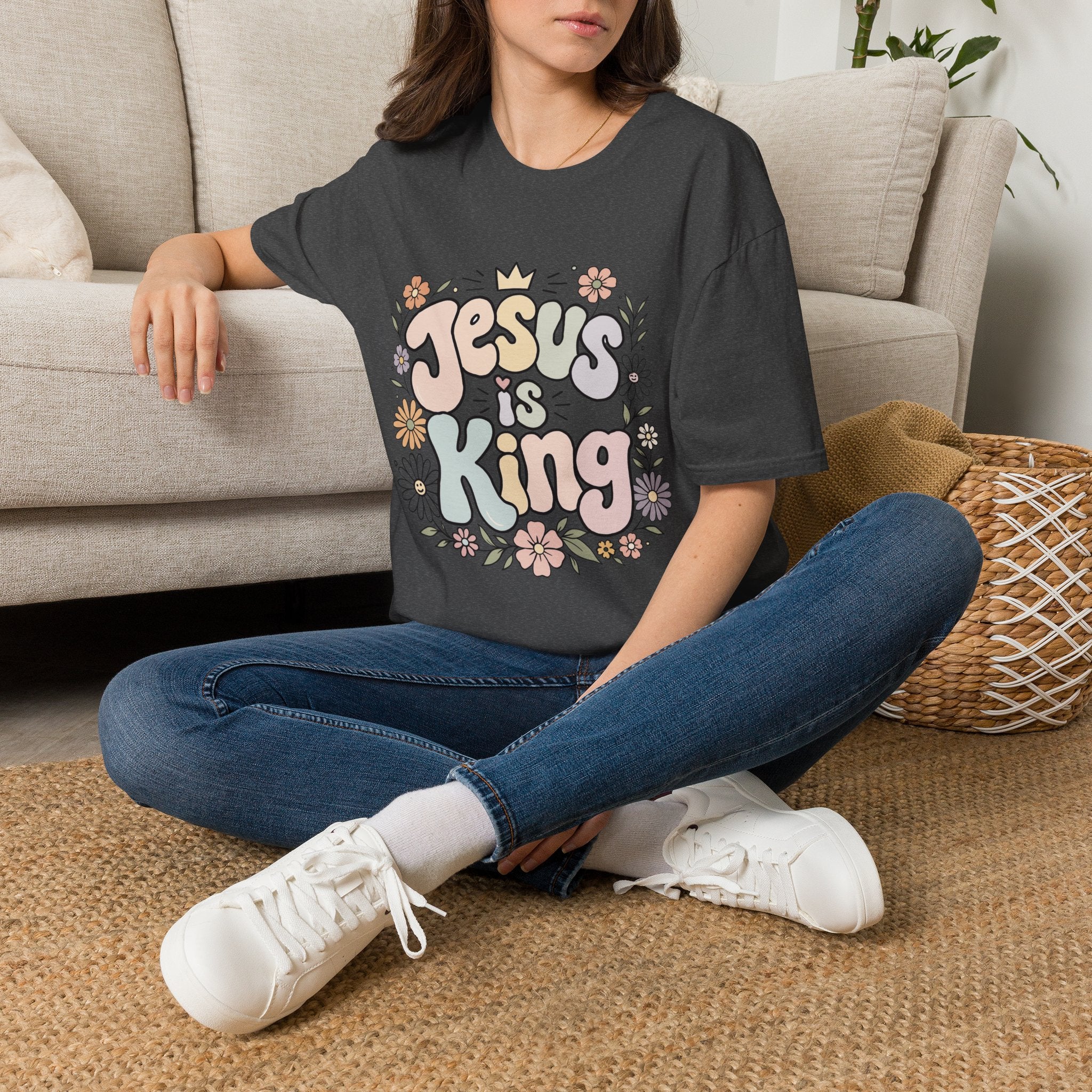 Jesus Is King Floral T-Shirt — Retro Pastel Christian Tee