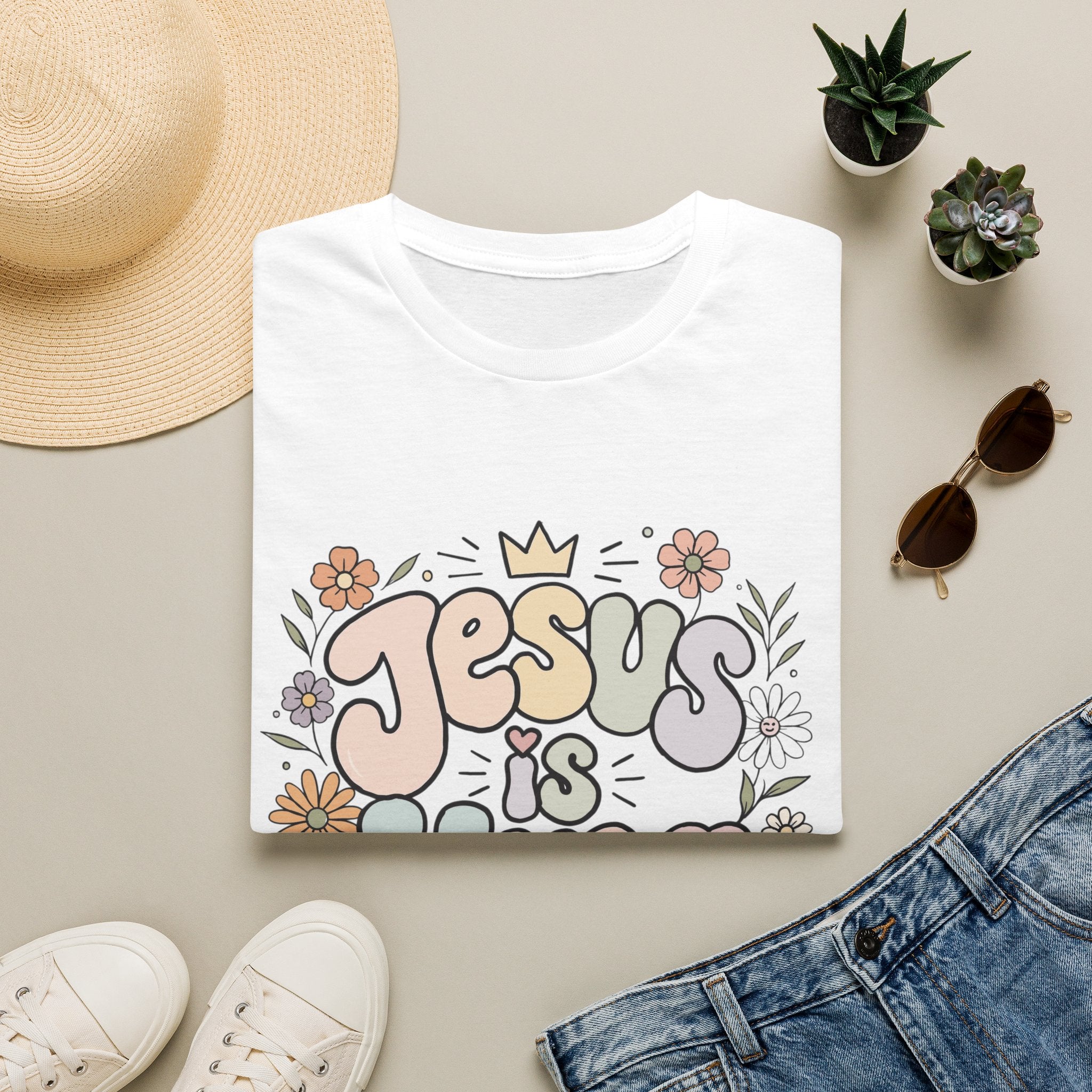 Jesus Is King Floral T-Shirt — Retro Pastel Christian Tee