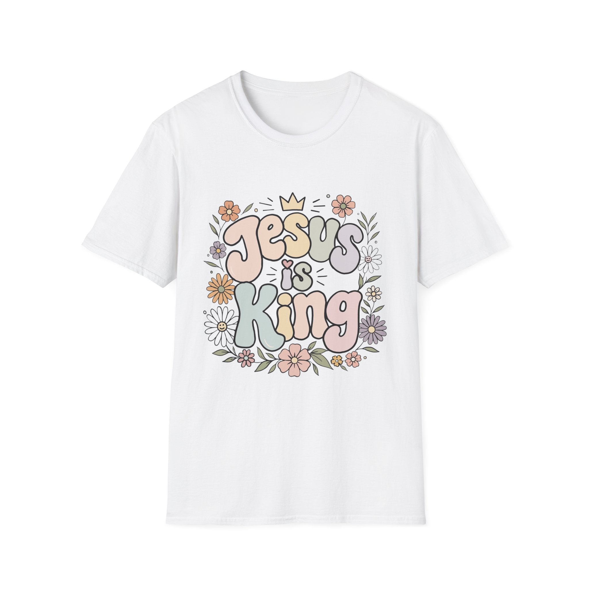 Jesus Is King Floral T-Shirt — Retro Pastel Christian Tee