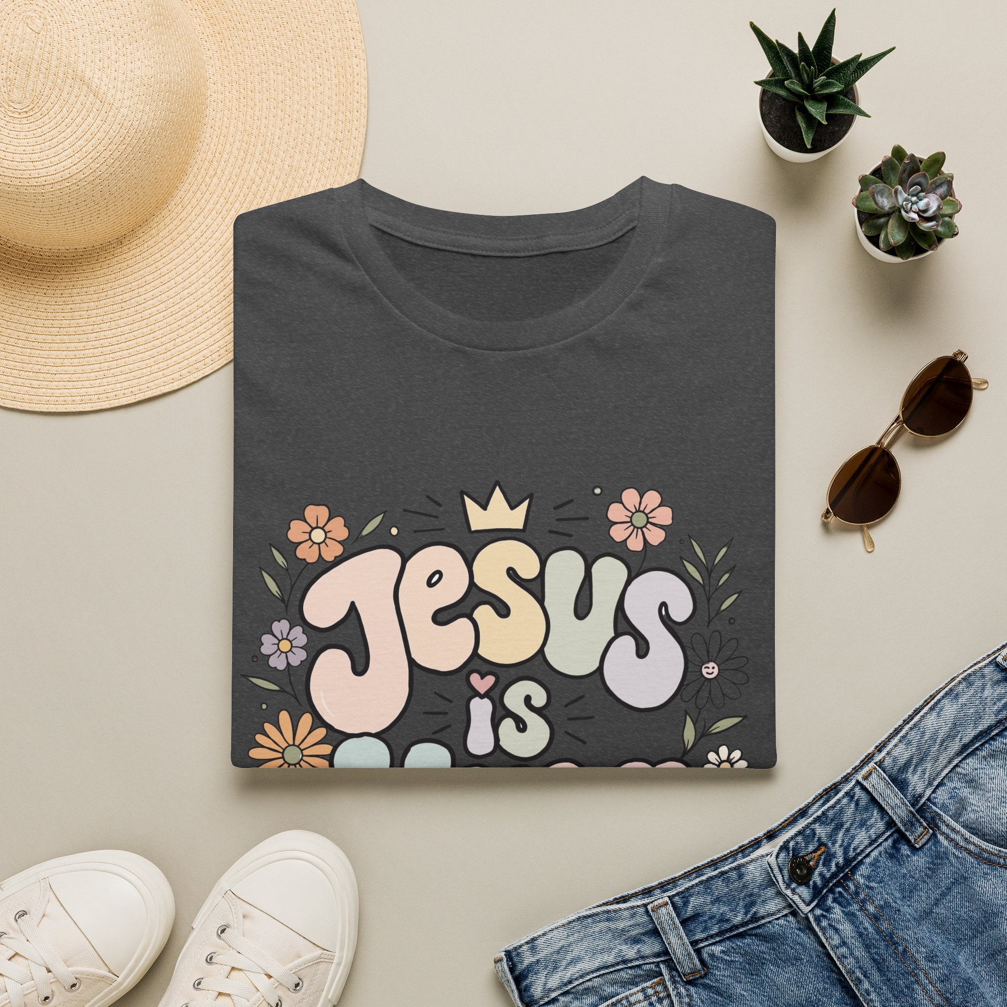 Jesus Is King Floral T-Shirt — Retro Pastel Christian Tee