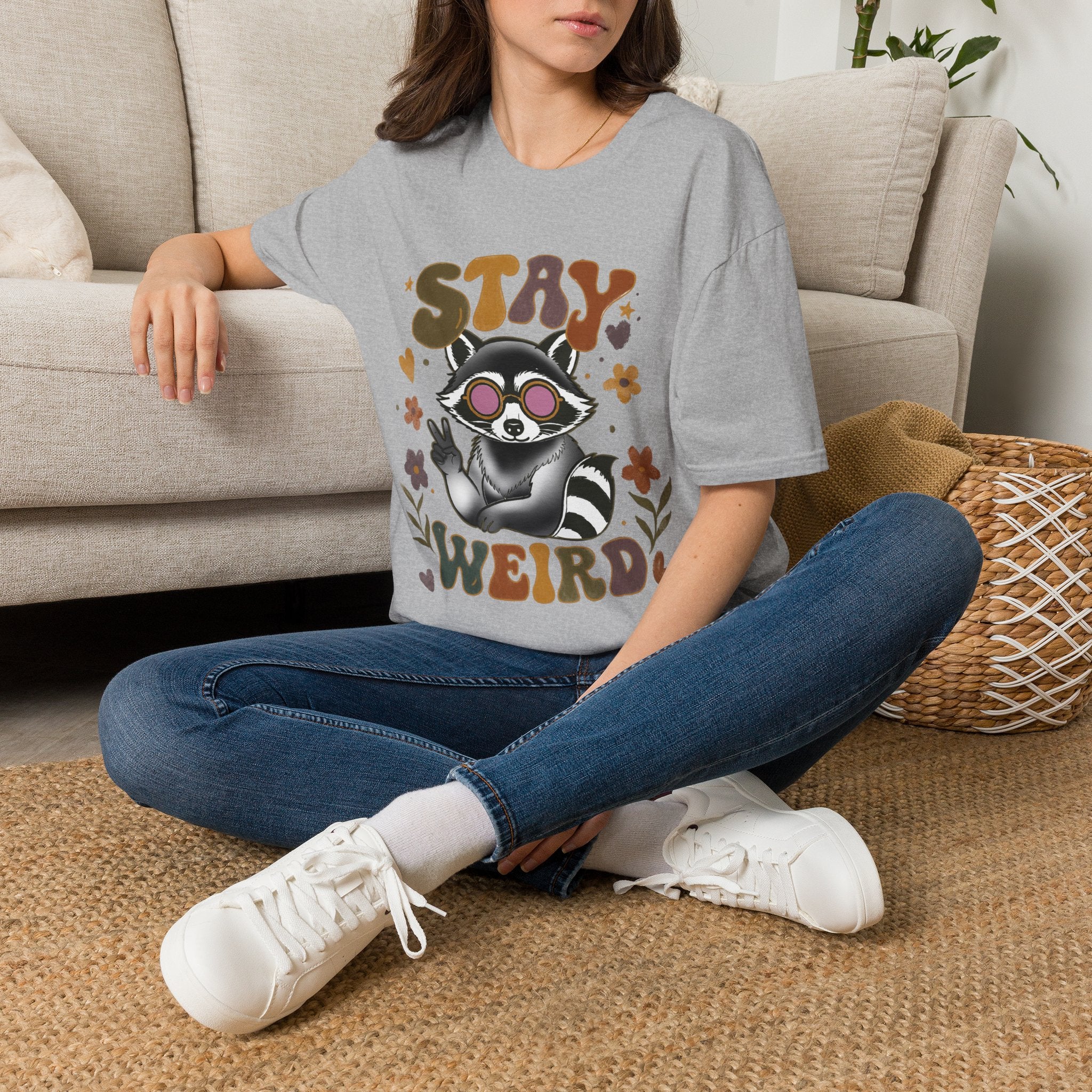 Stay Weird Raccoon T‑Shirt — Retro Cute Graphic Tee