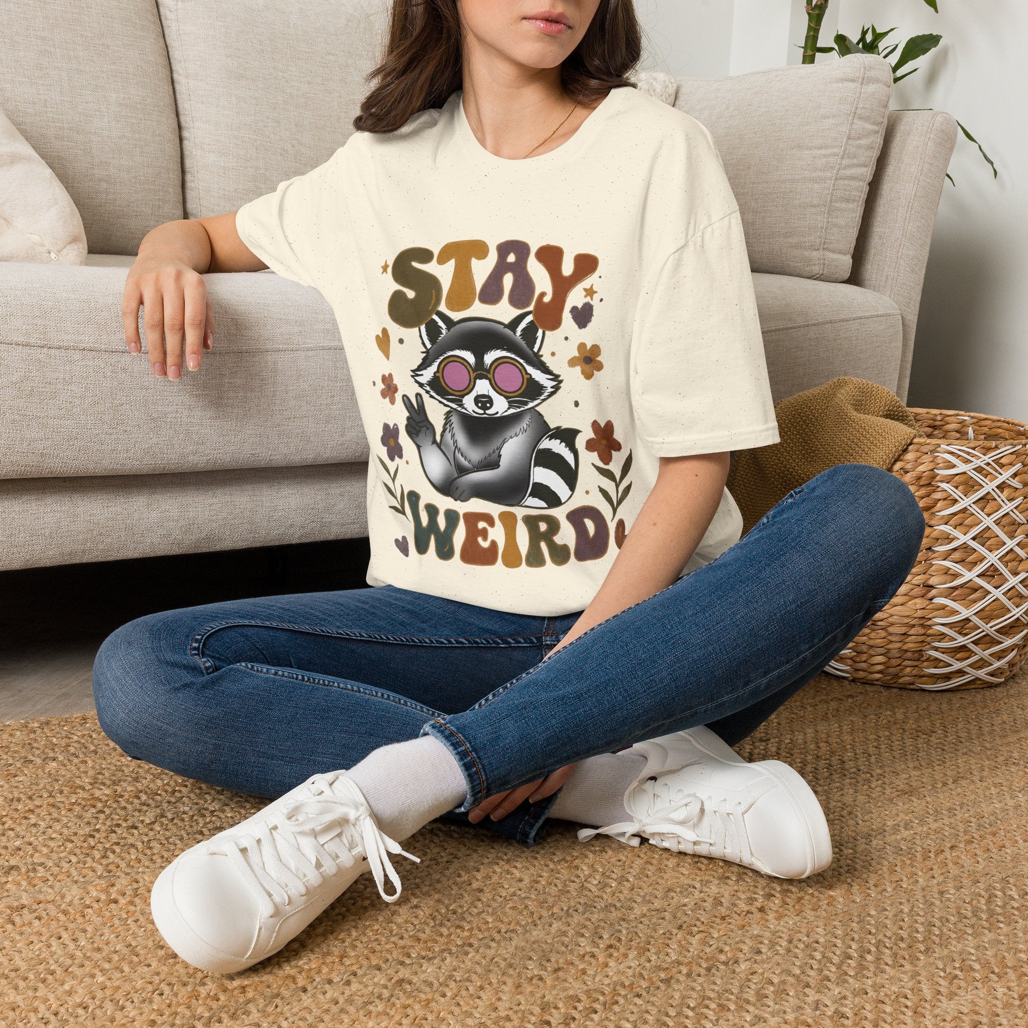 Stay Weird Raccoon T‑Shirt — Retro Cute Graphic Tee