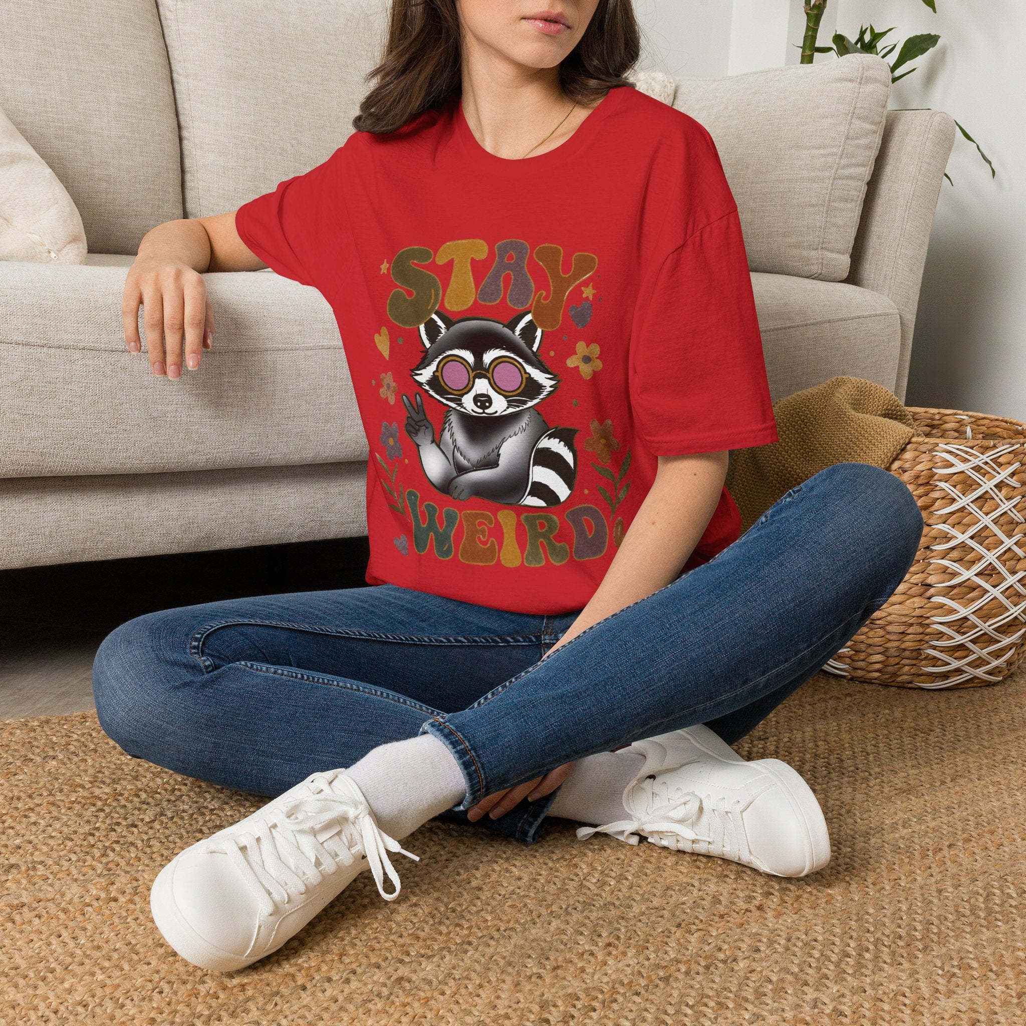 Stay Weird Raccoon T‑Shirt — Retro Cute Graphic Tee