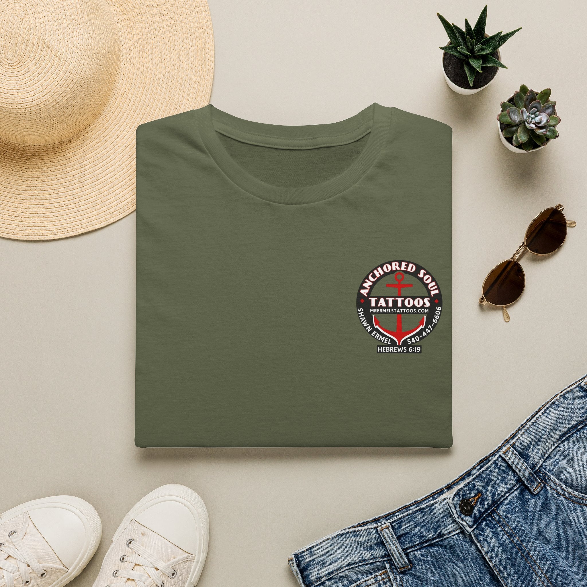 Anchored to Tattoos Pocket Logo T‑Shirt
