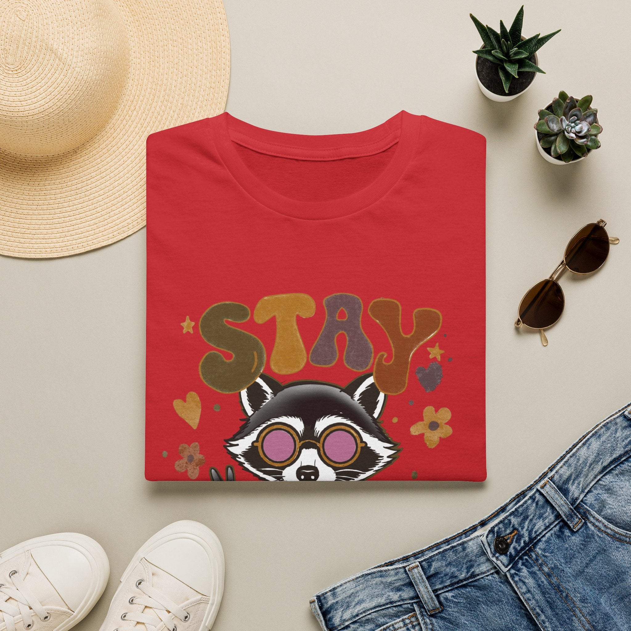 Stay Weird Raccoon T‑Shirt — Retro Cute Graphic Tee