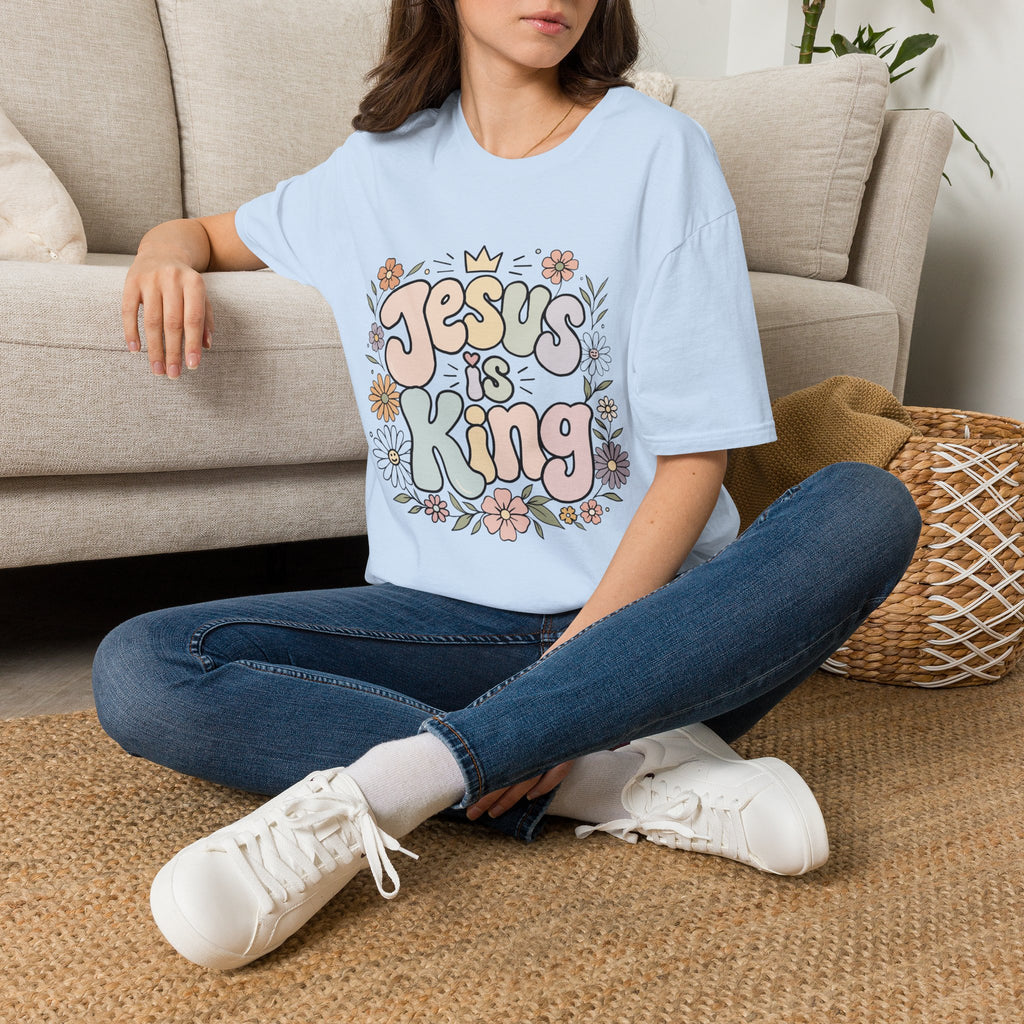 Jesus Is King Floral T-Shirt — Retro Pastel Christian Tee